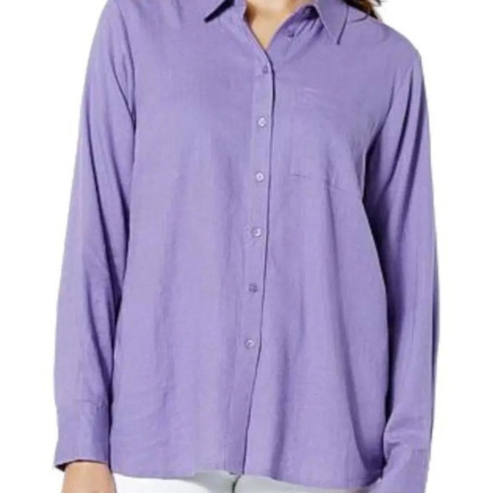 Colleen Lopez Button-Down Woven Everyday Shirt Purple Haze - XXS